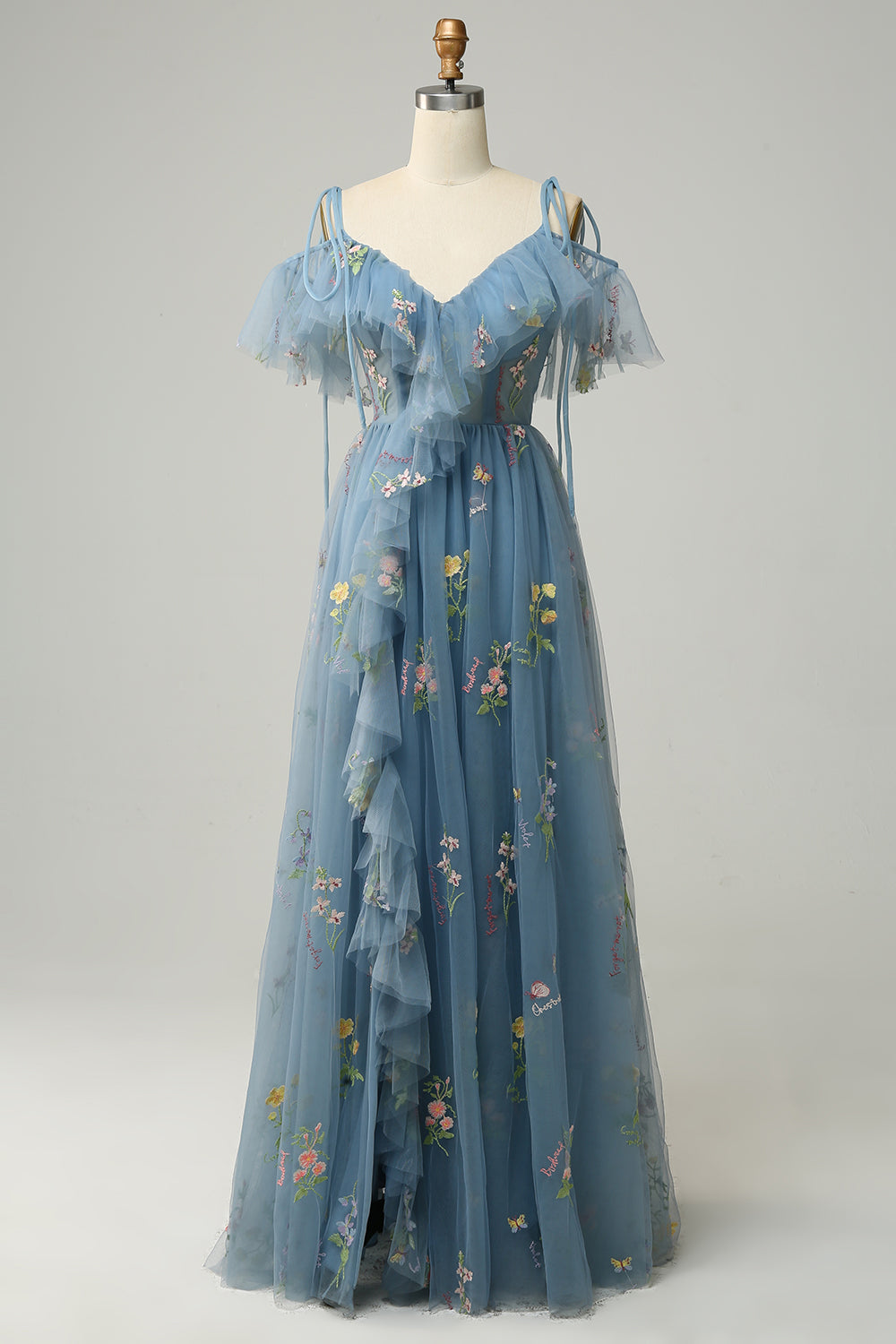 Purple Prom Dress Embroidery Long Evening Dress with Ruffles