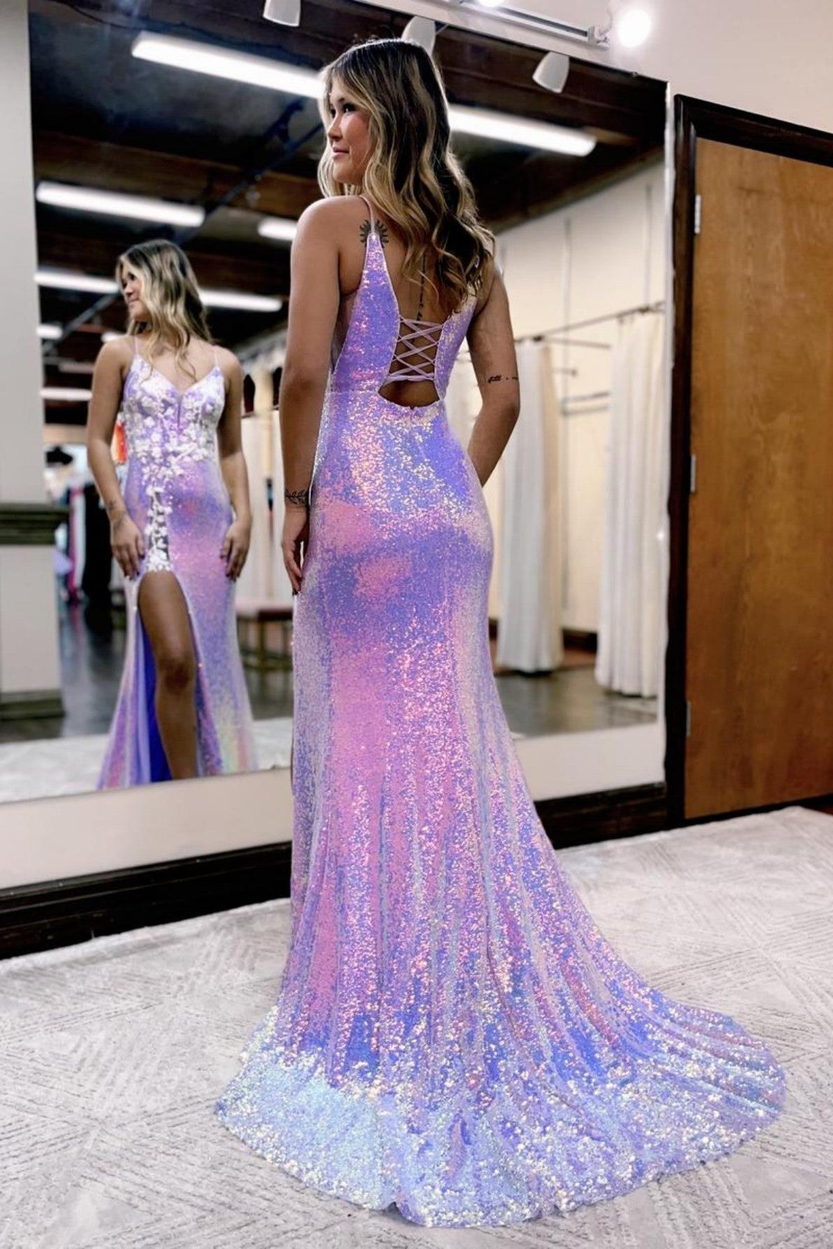 Purple Prom Dress Floral Long Elegant Evening Dress with Split