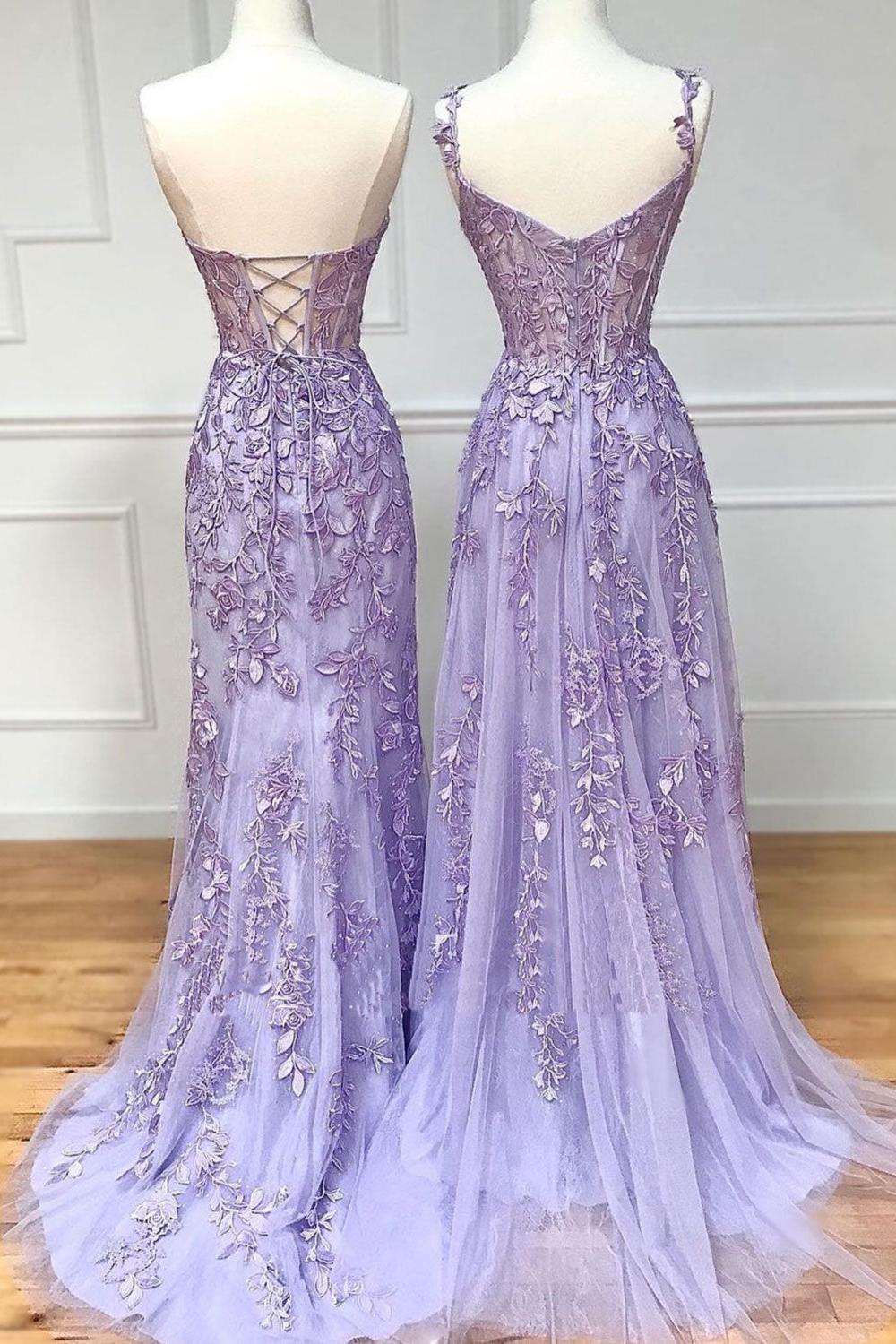 Purple Prom Dress Lace Long Graduation Dress Formal Evening Dress