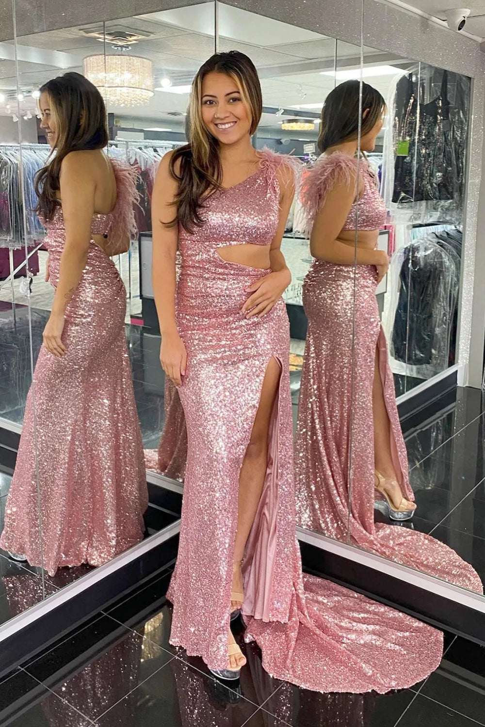 Purple Prom Dress Mermaid One Shoulder Long Evening Dress with Feathers