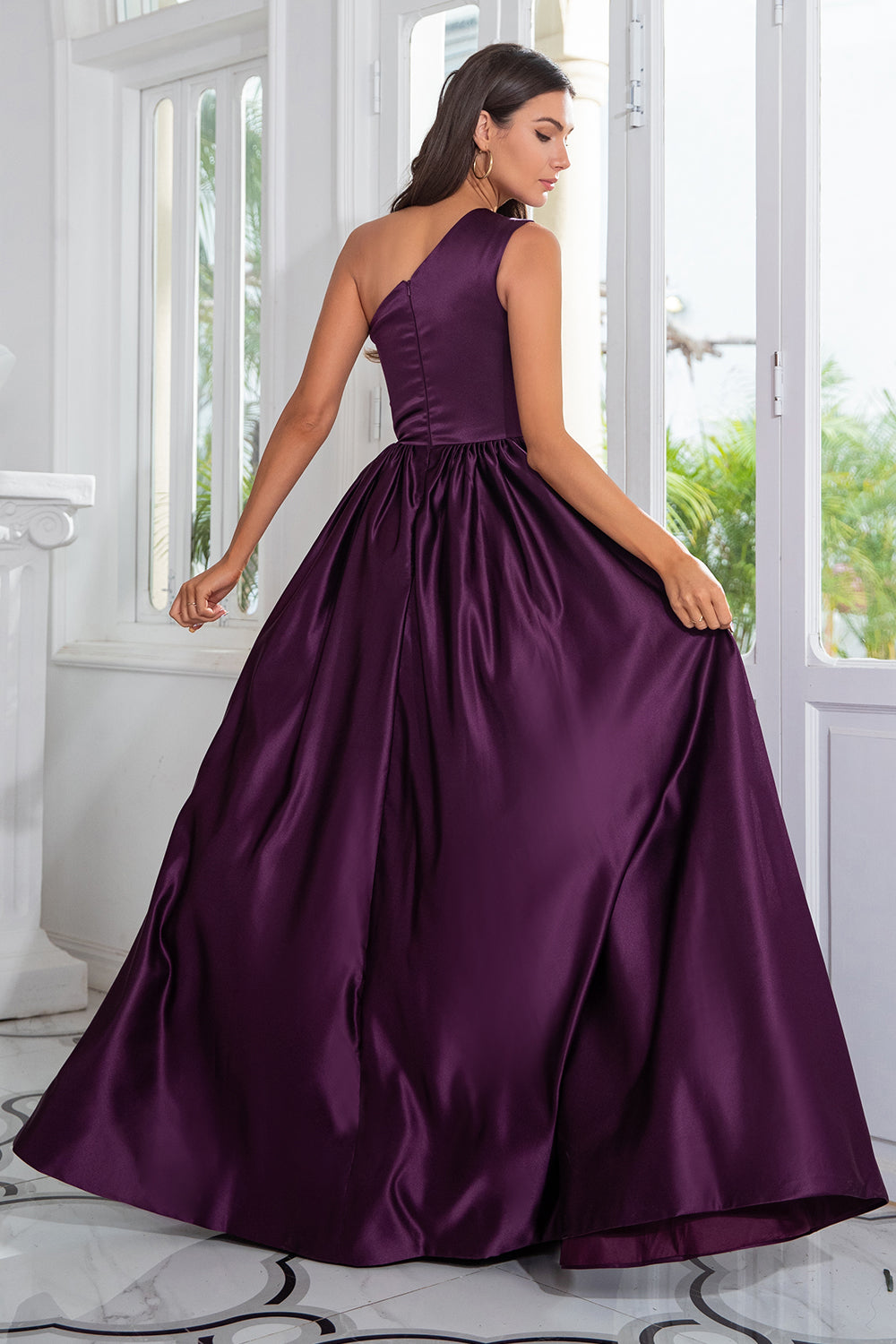 Purple Prom Dress One Shoulder A Line Evening Dress