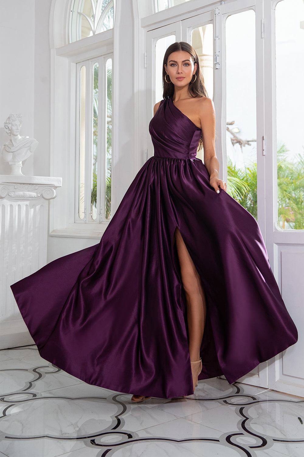 Purple Prom Dress One Shoulder A Line Evening Dress