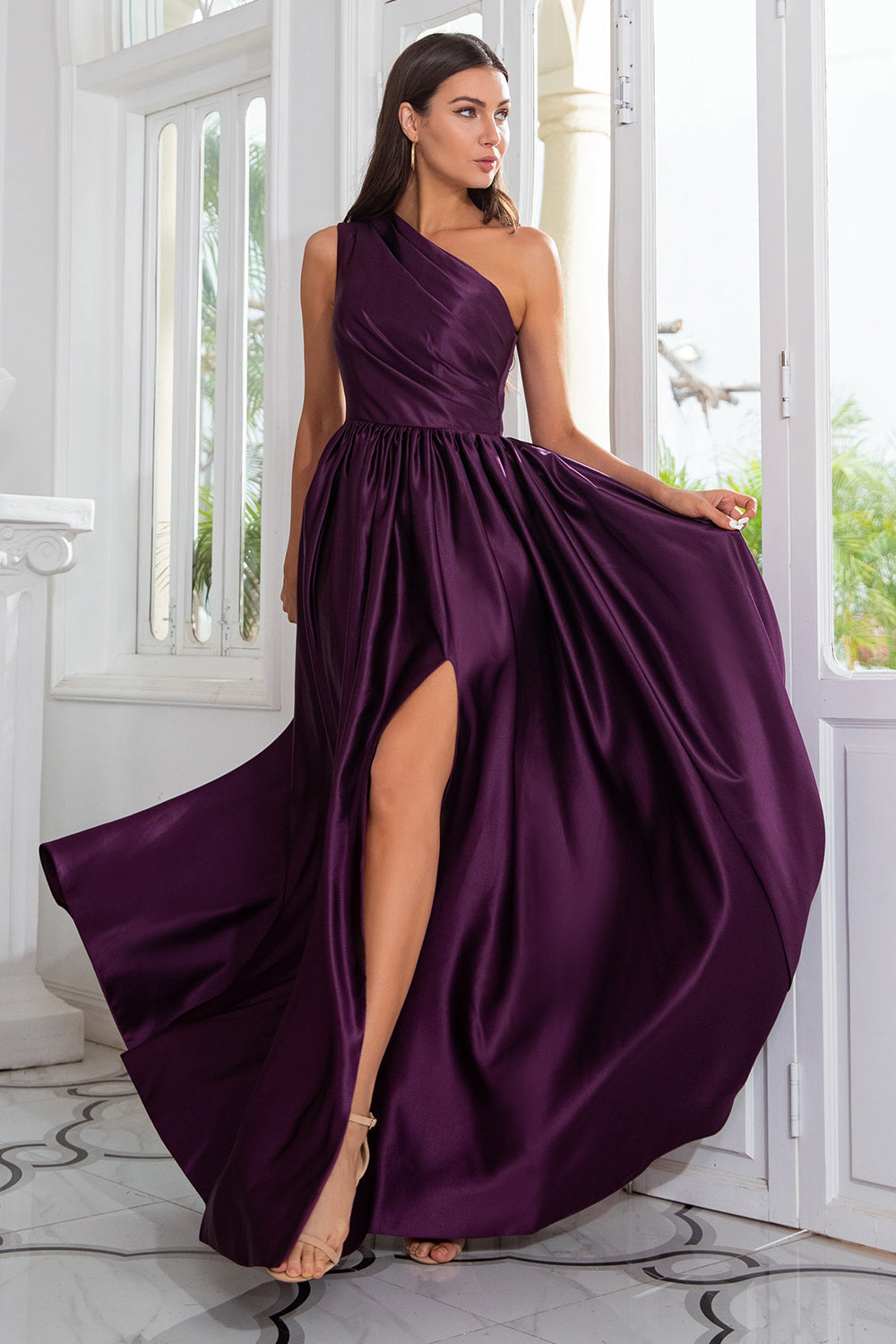 Purple Prom Dress One Shoulder A Line Evening Dress