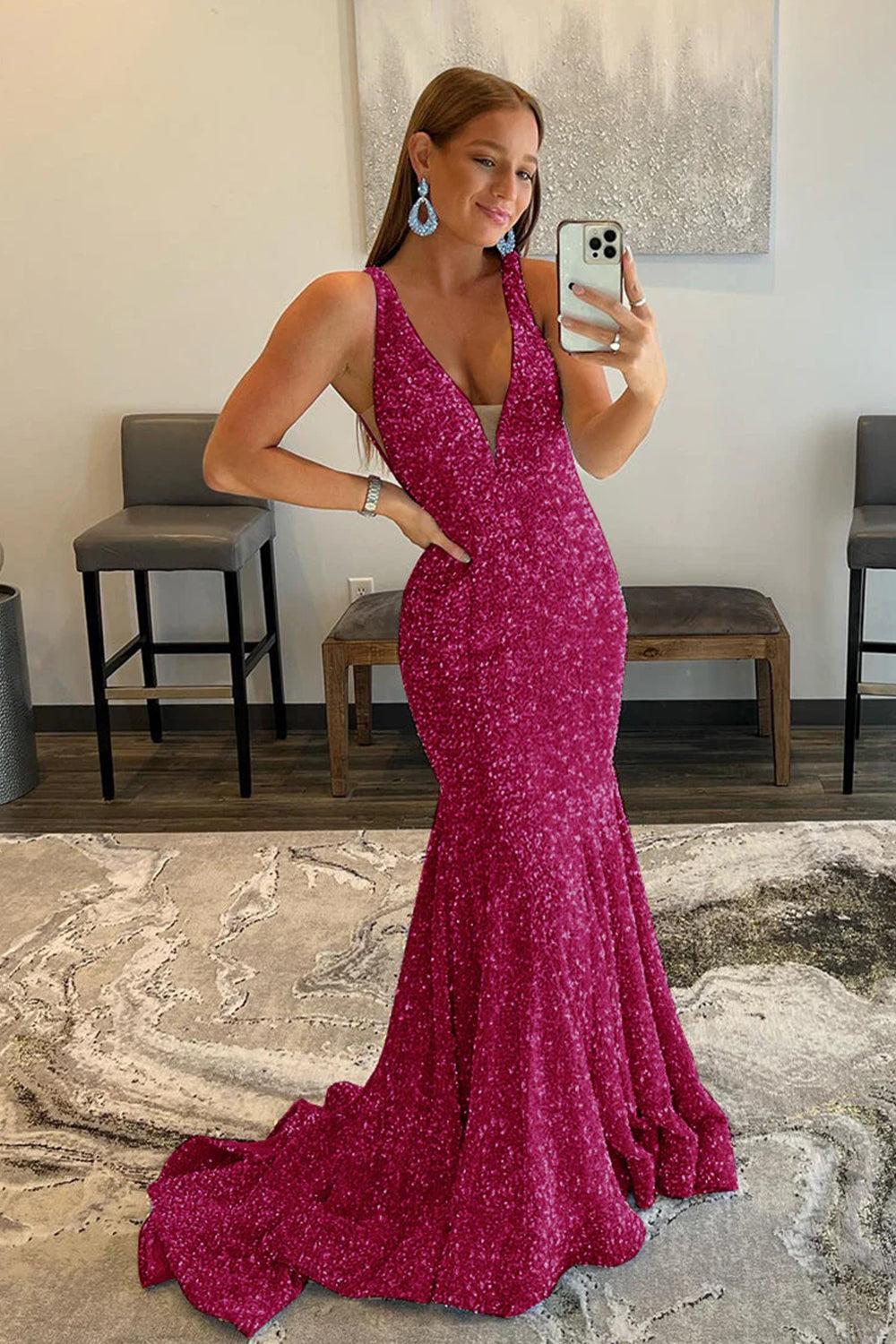 Purple Prom Dress Sequined Evening Dress