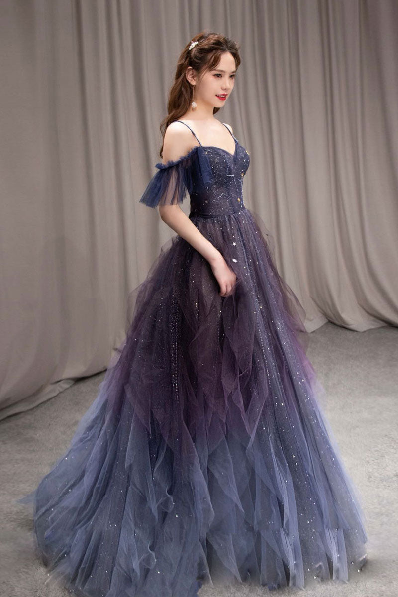 Purple Prom Dress Sweetheart Neck Tulle Long Formal Evening Dress