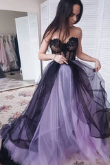 Purple Prom Dress Sweetheart Tulle Long Evening Dress