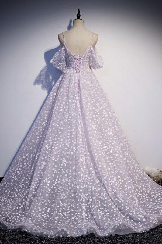 Purple Prom Dress Tulle A Line Long Formal Dress Evening Dress