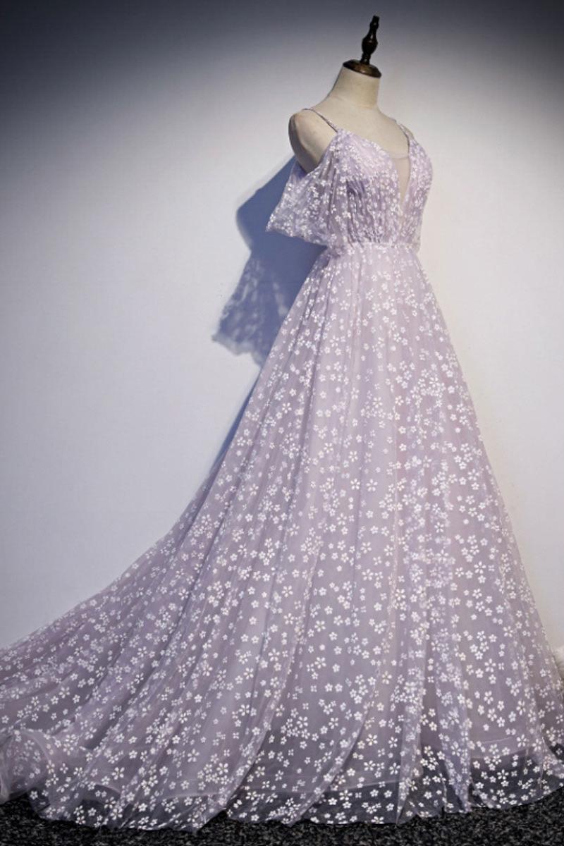 Purple Prom Dress Tulle A Line Long Formal Dress Evening Dress