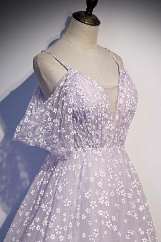 Purple Prom Dress Tulle A Line Long Formal Dress Evening Dress