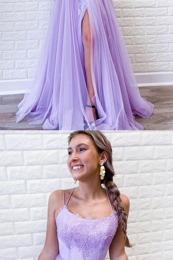 Purple Prom Dress Tulle Lace Long Formal Dress Evening Dress