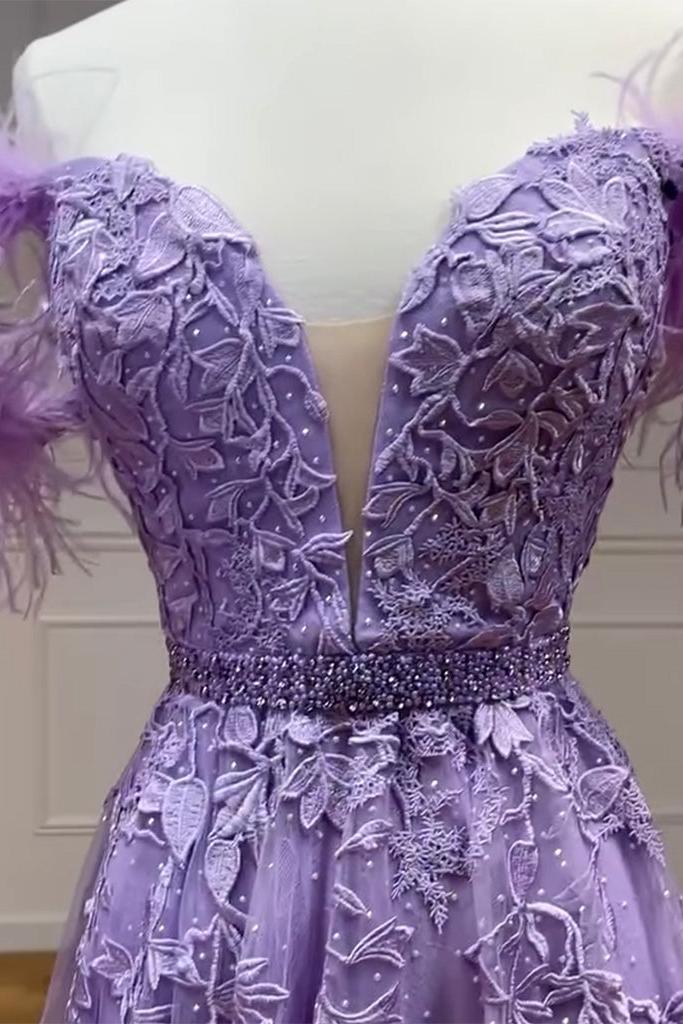 Purple Prom Dress Tulle Lace Long Formal Evening Dress