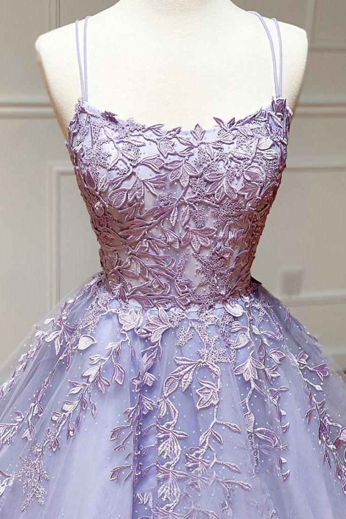 Purple Prom Dress Tulle Lace Long Formal Evening Dress