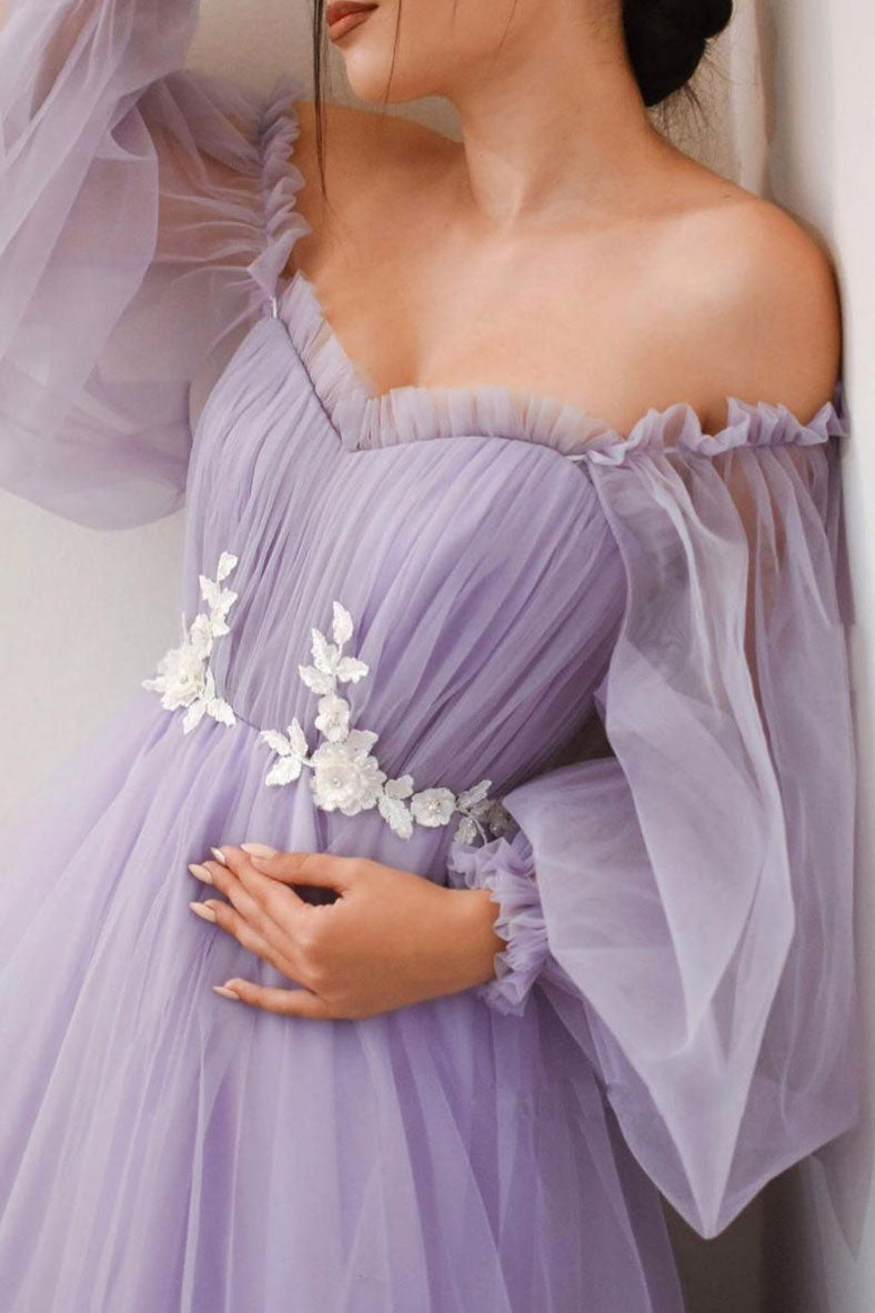 Purple Prom Dress Tulle Long Formal Dress Evening Dress