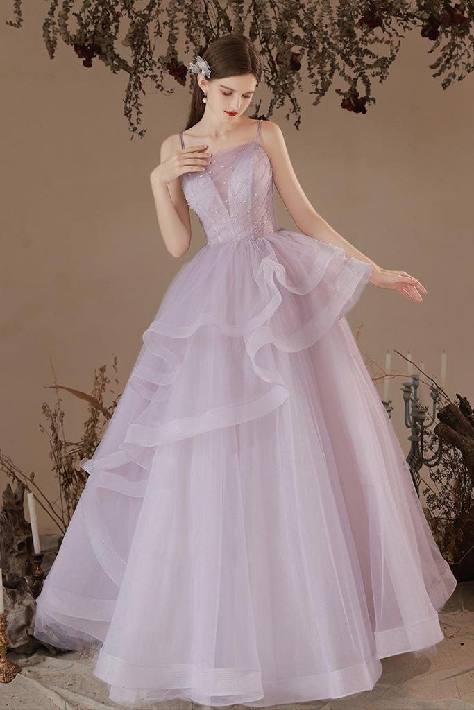 Purple Prom Dress Tulle Long Formal Gown Evening Dress