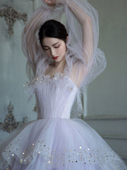 Purple Prom Dress Tulle Sequin Long Evening Dress