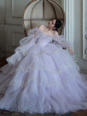 Purple Prom Dress Tulle Sequin Long Evening Dress