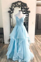Purple Prom Dress V Neck Tulle Lace Long Formal Gown Evening Dress