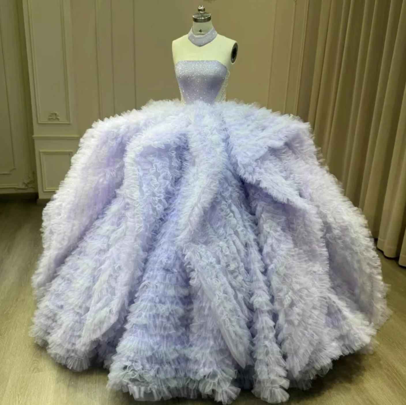 Purple Quinceanera Dress Ball Gown Strapless Lace Sweet 16 Dress