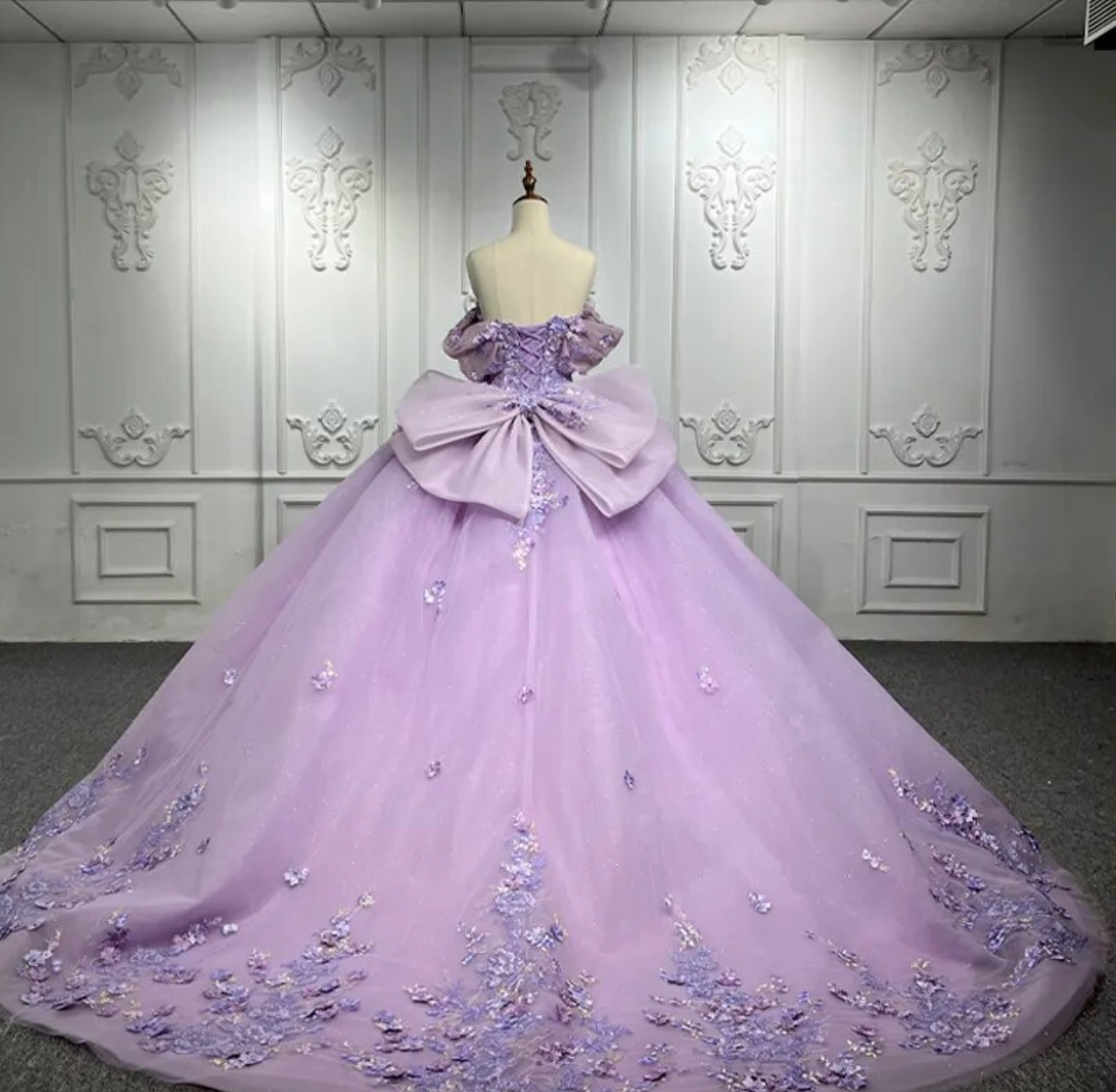 Purple Quinceanera Dress Flower Bow Ball Gown Sweet 16 Dress