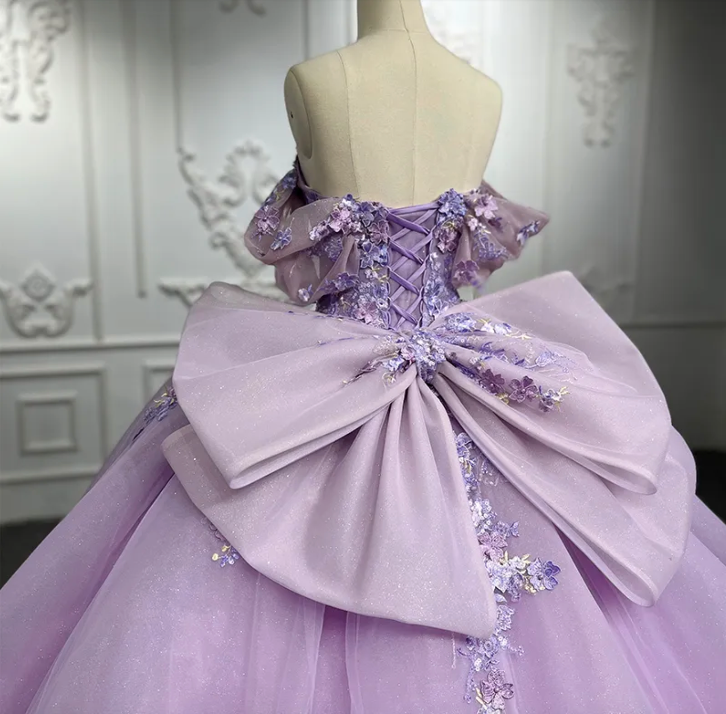 Purple Quinceanera Dress Flower Bow Ball Gown Sweet 16 Dress