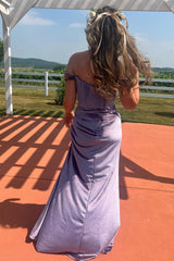 Purple Velvet Formal Dress Mermaid Off the Shoulder Corset Evening Dress with Slit