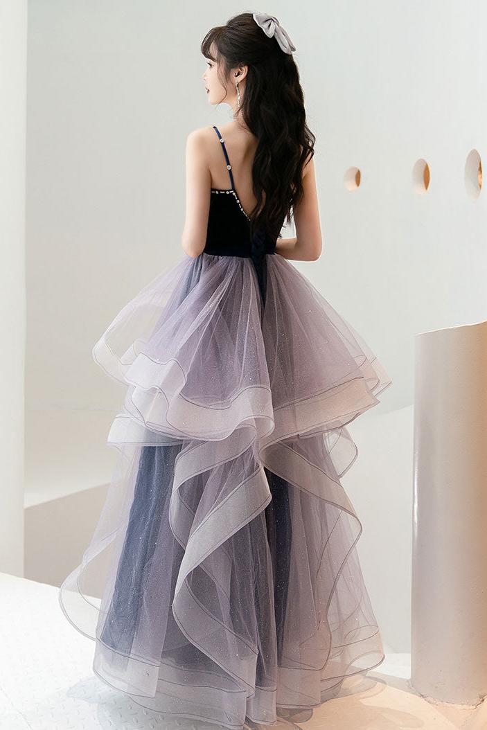 Purple Velvet Formal Dress Sweetheart Neck Tulle Long Evening Dress