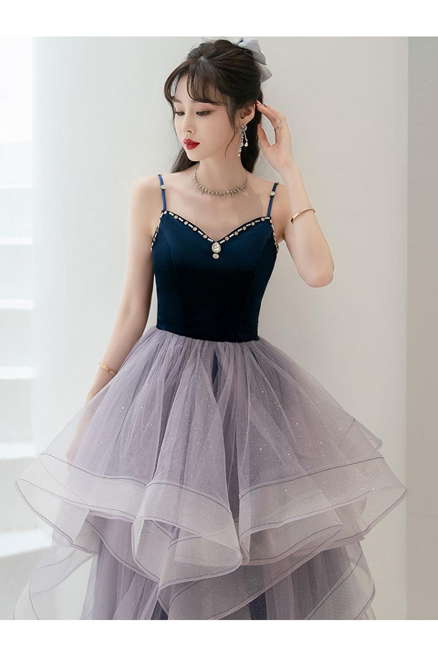 Purple Velvet Formal Dress Sweetheart Neck Tulle Long Evening Dress