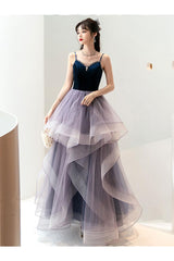 Purple Velvet Formal Dress Sweetheart Neck Tulle Long Evening Dress