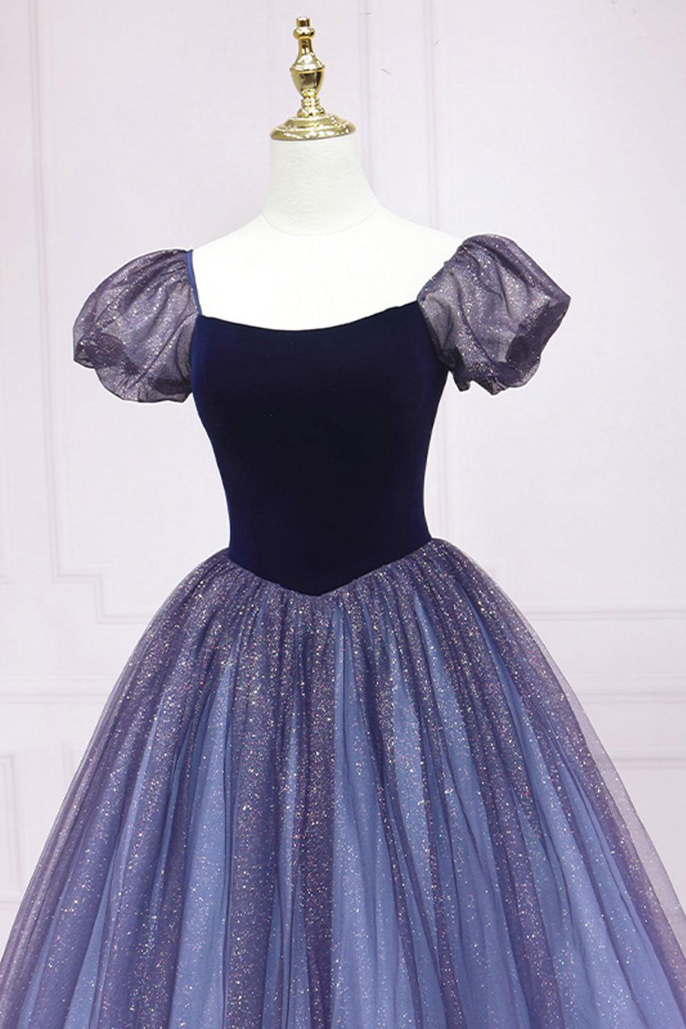 Purple Velvet Formal Dress Tulle A Line Long Evening Dress