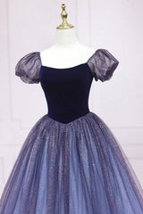 Purple Velvet Formal Dress Tulle A Line Long Evening Dress