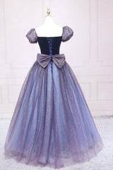 Purple Velvet Formal Dress Tulle A Line Long Evening Dress