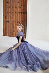 Purple Velvet Formal Dress Tulle Long Evening Dress