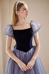 Purple Velvet Formal Dress Tulle Long Evening Dress