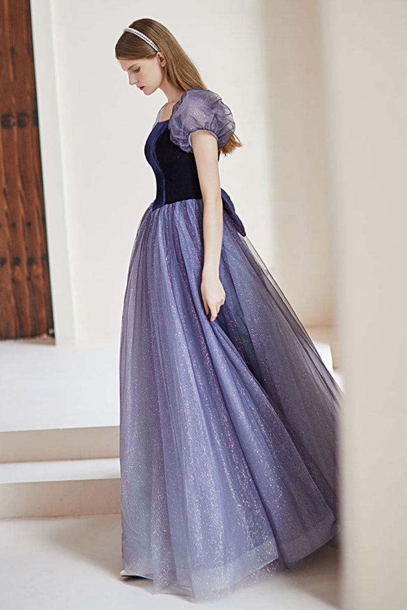 Purple Velvet Formal Dress Tulle Long Evening Dress