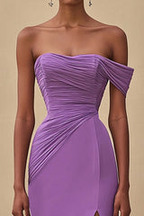 Purple Wedding Guest Dress Mermaid Off The Shoulder Long Formal Dress With Slit