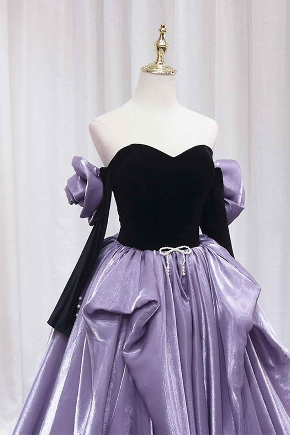 Purple/Black Prom Dress A Line Long Formal Evening Dress