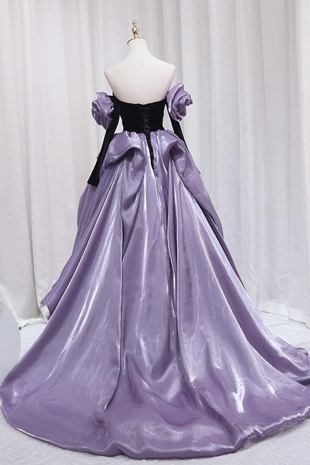 Purple/Black Prom Dress A Line Long Formal Evening Dress