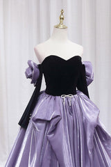 Purple/Black Velvet Formal Dress A Line Long Christmas Party Dress