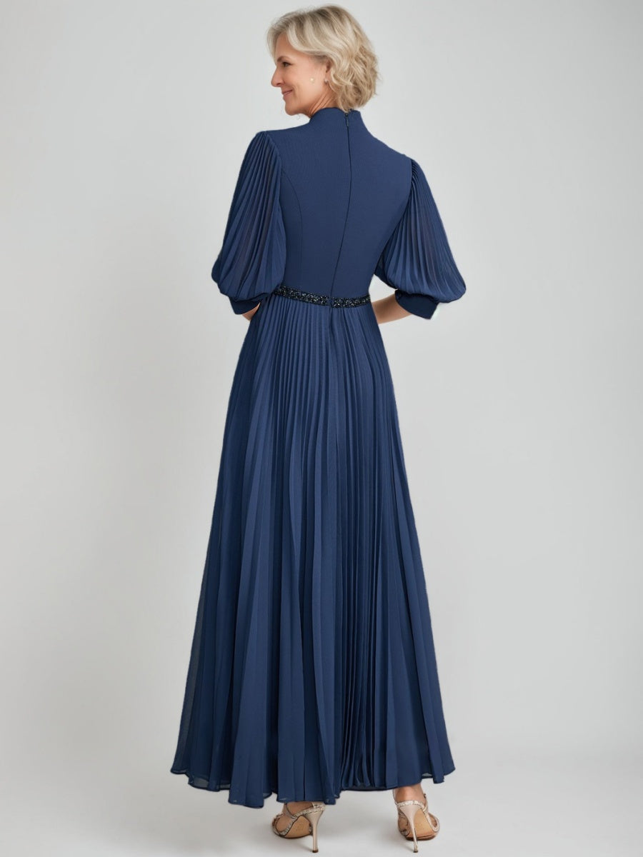 Queen Anne Neckline A-line Princess Ankle-Length Mother of the Bride Dresses with Pleats Sequins & Beads