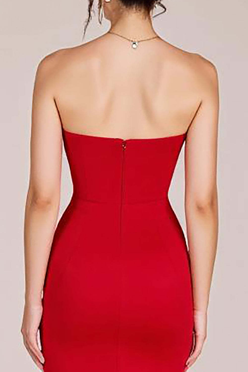 Red Formal Dress Strapless Ruched Sheath Long Wedding Guest Dress With Slit