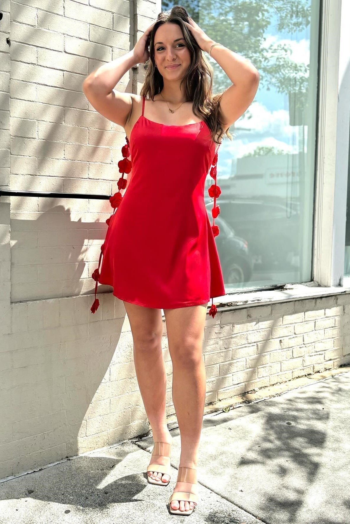 Red Homecoming Dress Backless Style with Rosette Embellished Straps Short Party Cocktail Dress