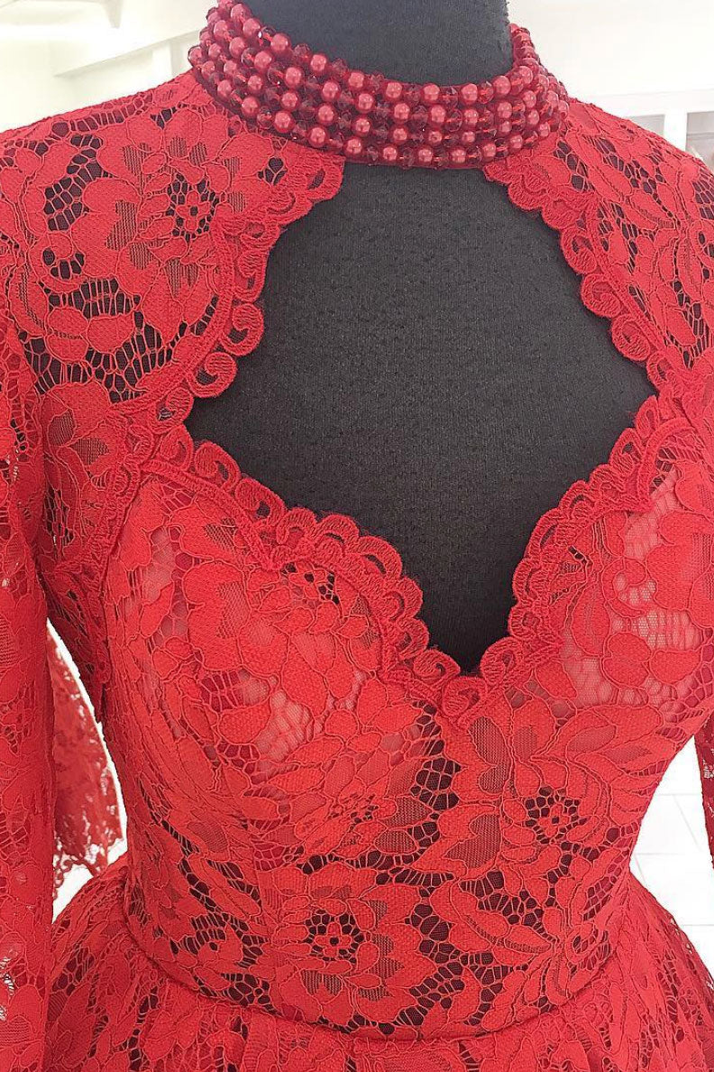 Red Homecoming Dress Lace Short Party Cocktail Dress