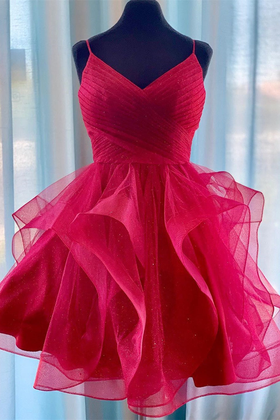 Red Homecoming Dress Ruffled Tulle Short Party Cocktail Dress