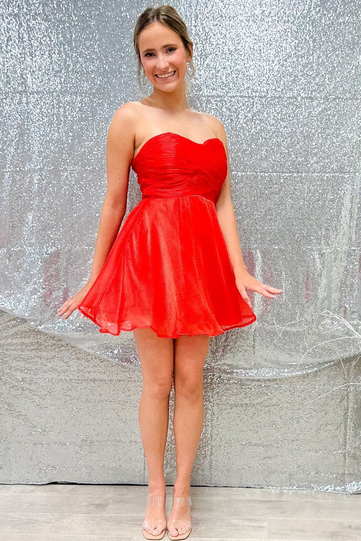 Red Homecoming Dress Strapless A Line Short Party Cocktail Dress