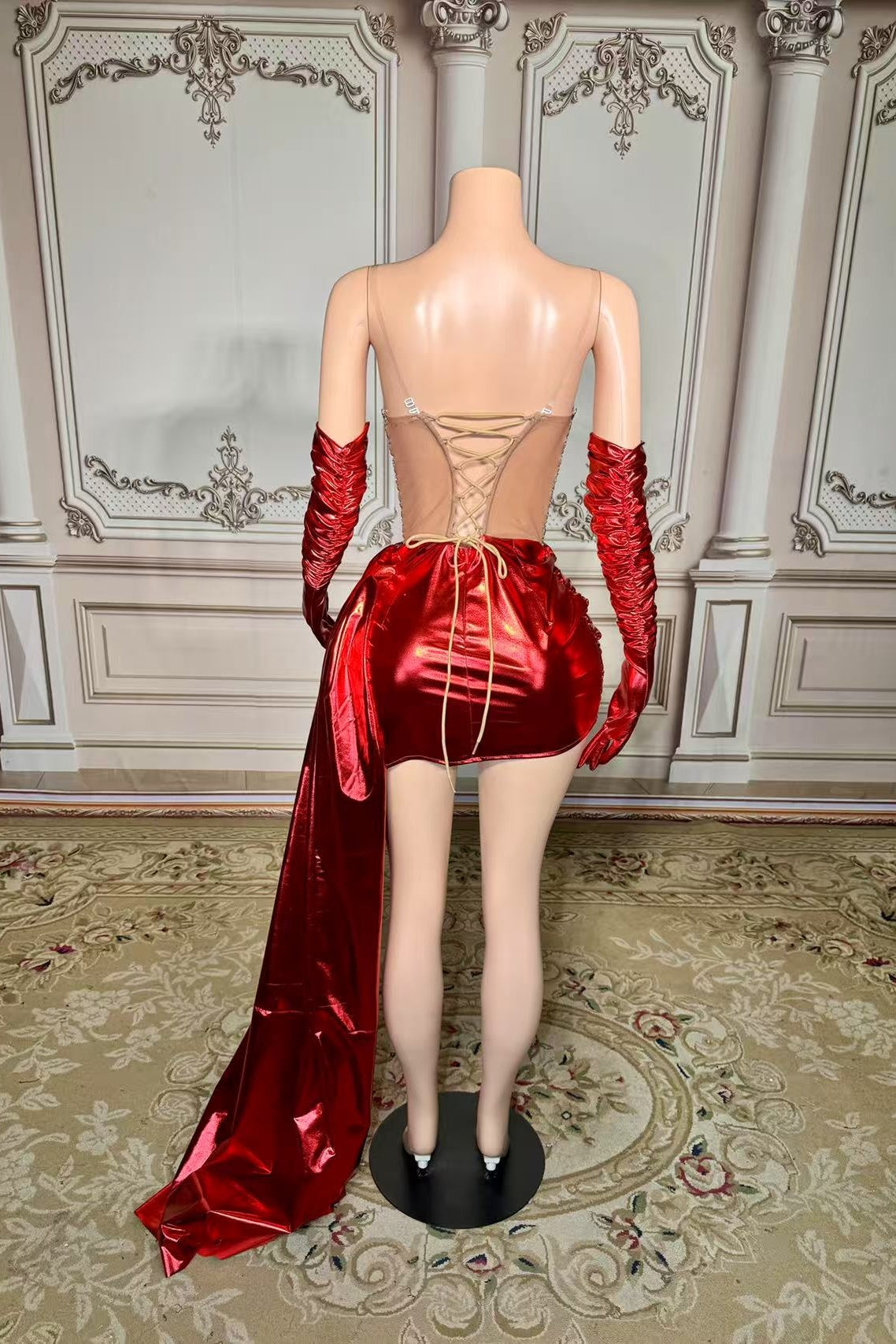 Red Homecoming Dress Sweetheart Neck Mini Cocktail Dress with Panel Train