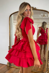 Red Homecoming Dresses A Line Short Cocktail Dresses With Ruffles