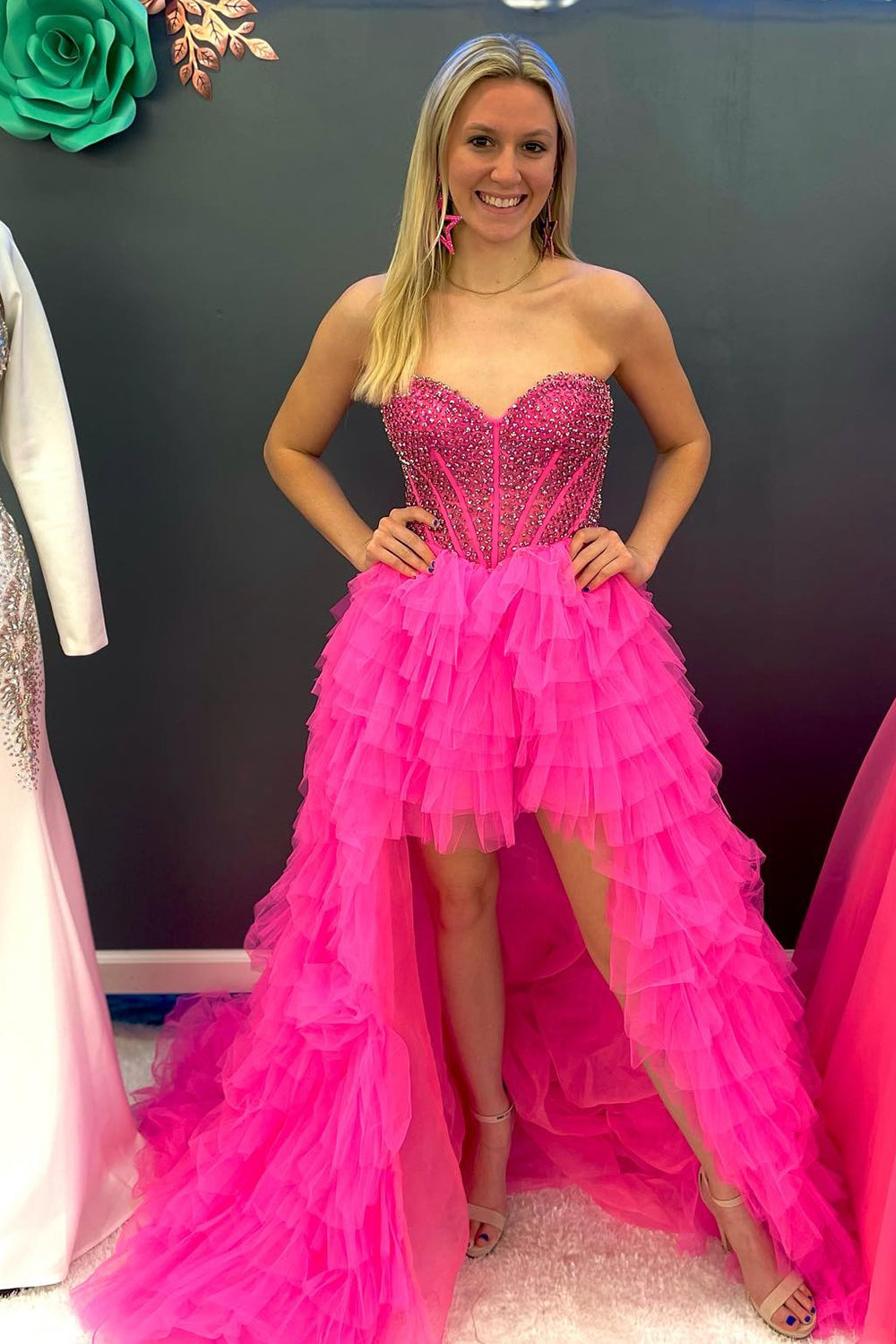 Red Homecoming Dresses Beaded A-Line Tiered High Low Prom Cocktail Dresses