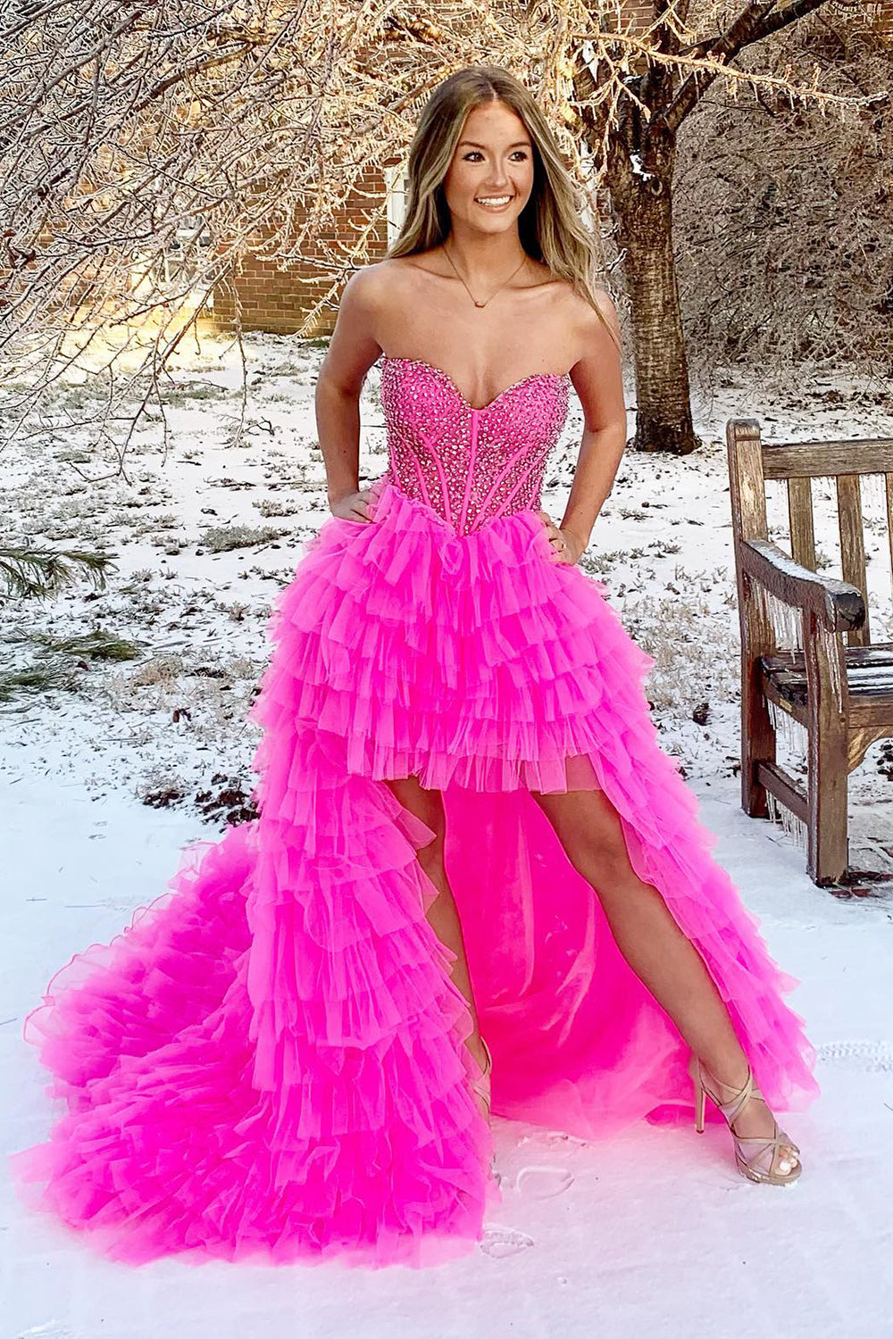 Red Homecoming Dresses Beaded A-Line Tiered High Low Prom Cocktail Dresses