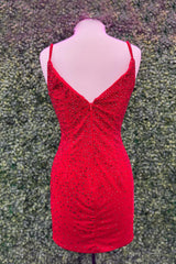 Red Homecoming Dresses Beaded Tight Short Cocktail Dresses