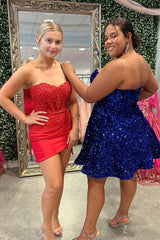 Red Homecoming Dresses Corset Sweetheart Bodycon Cocktail Dresses With Appliques